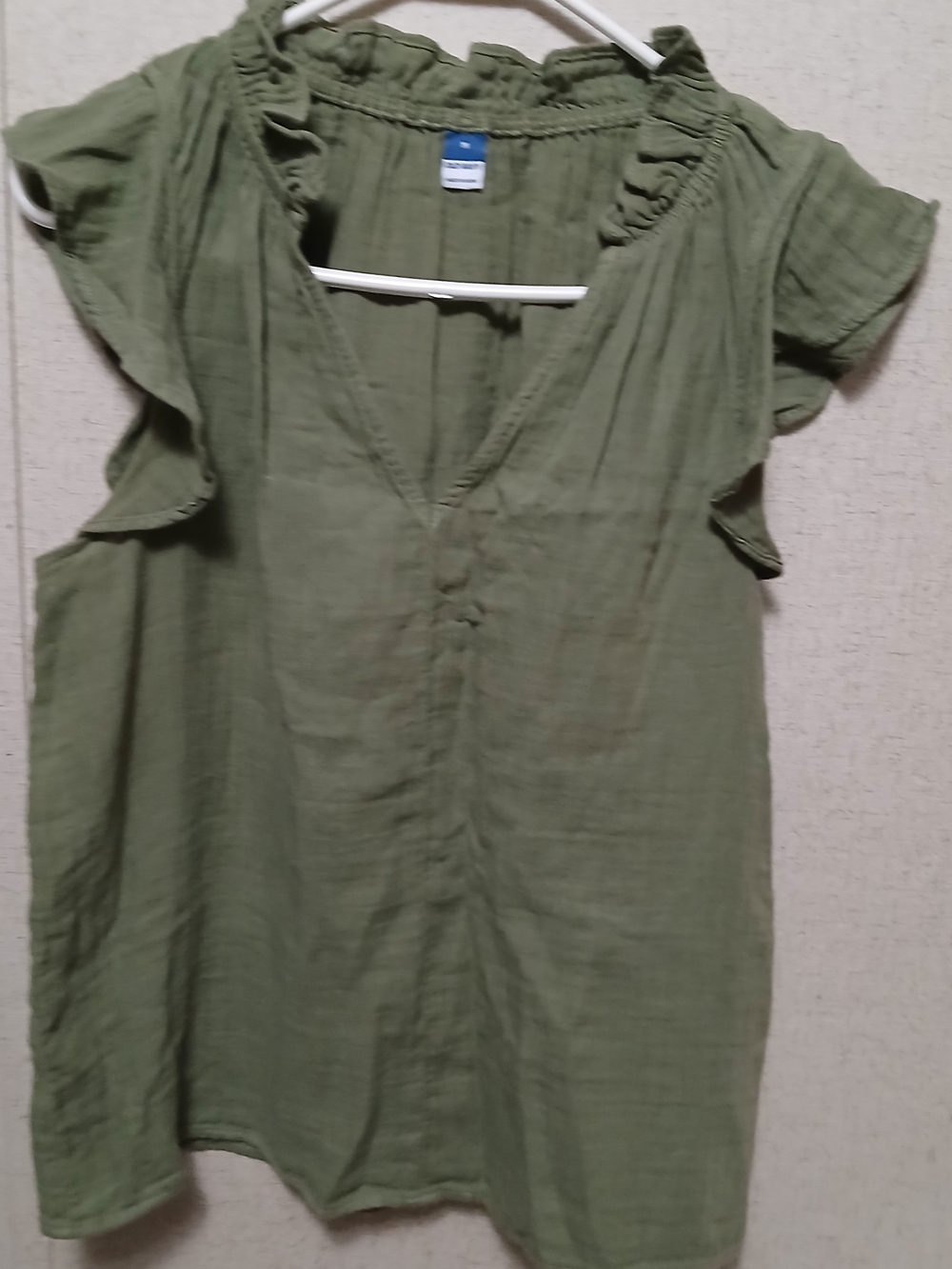 Old Navy Olive Green V-Neck Ruffle Sleeve Blouse